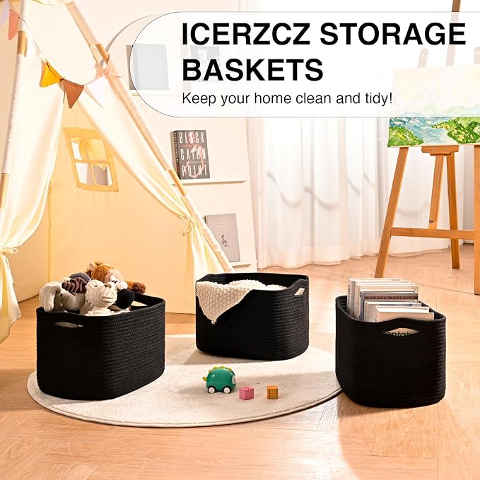 ICERZCZ Black Storage Baskets for Organizing Shelves, Toy Basket for Nursery - Image 6