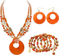 Jewelry Sets for Women 4 Pcs Chunky Beaded Mrs Roper Costume Jewelry for Women Boho Multi Strand Colorful Shell Necklace for Women