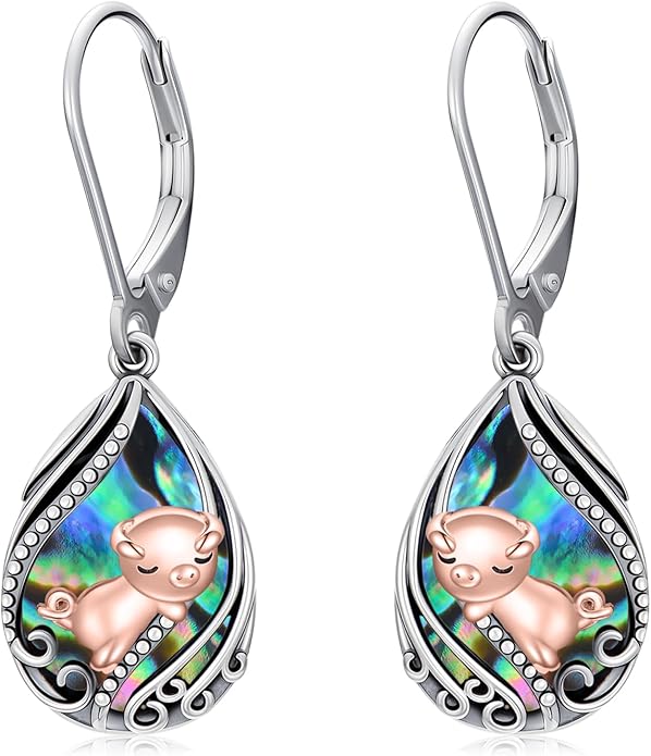 Animal Earrings 925 Sterling Silver Abalone Shell Dangle Drop Earrings Leverback Earrings Cute Animal Jewelry Gifts for Women Girlfriend