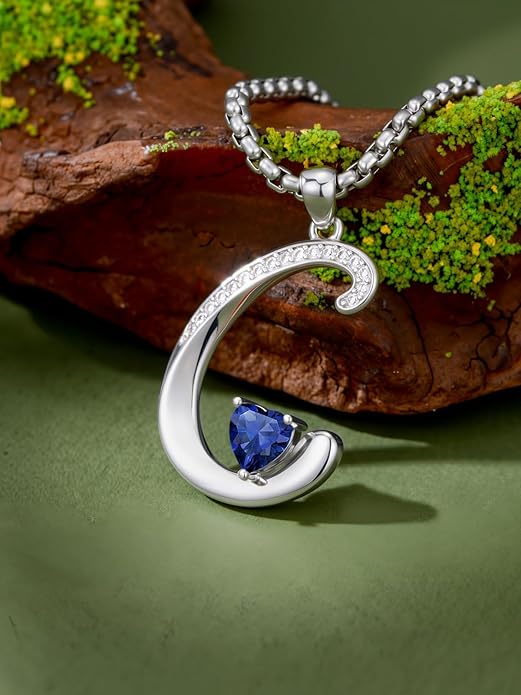 Valentines Day Gifts for Women Alphabet A to Z Initial Birthstone Pendant Necklaces for Women - 18k White Gold Plated Personalized Name Jewelry Valentine Mothers Day Birthday Gifts for Women Her Girlfriend