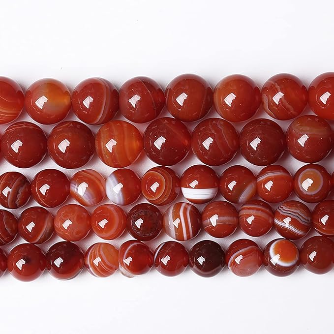 38PCS 10mm Natural Red Striped Agate Beads Round Loose Gemstone Beads for Jewelry Making DIY Bracelet Necklace 15 Inch,Energy Stone Healing Power