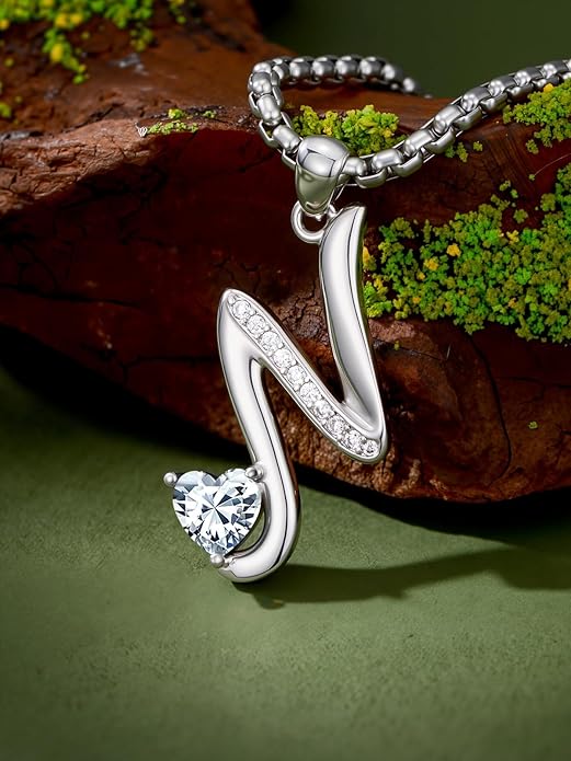 Valentines Day Gifts for Women Alphabet A to Z Initial Birthstone Pendant Necklaces for Women - 18k White Gold Plated Personalized Name Jewelry Valentine Mothers Day Birthday Gifts for Women Her Girlfriend