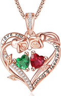 Rose Heart Necklaces for Women, Rose Gold Forever Love Jewelry with 2 Birthstones Pendant,Valentines Anniversarry Birthday Gifts for Her Wife Mom Grandma Daughter, 18+2 Inch Chain