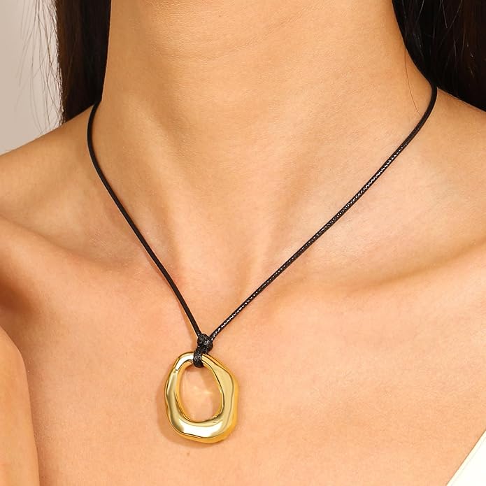 PLOUTOS Statement Modern Geometric Hollow Square Pendant Rope Chain Necklace for Women Bold Fashion Layering Collarbone Jewelry Party Wear Accessory