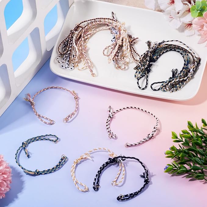 36Pcs Adjustable Braided Cord Bracelets 10-1/4 Inch Colorful Polycotton Adjustable Bracelets,Bracelet String with Clasp,Thread Half Finished Bracelet for Wrist DIY Women Jewelry Making
