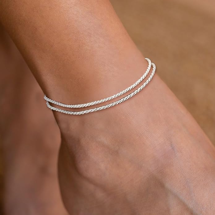 MIDEEO Gold/Silver Ankle Bracelets for Women,14K Gold Anklets for Women Waterproof Cuban Link Heart Beads Herringbone Rhinestone Anklets Set Layered Anklet Bracelets for Women Gold Jewelry Gift