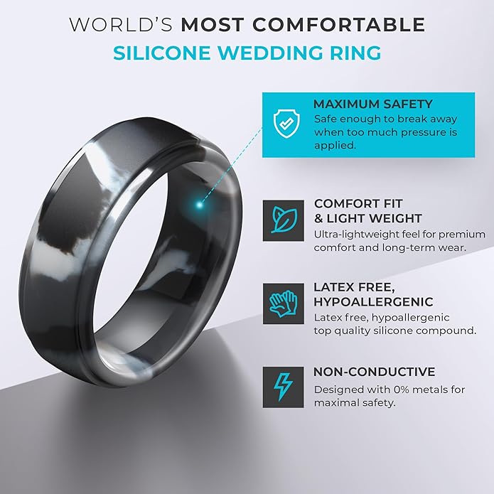 ThunderFit Silicone Rings for Men - 7 Rings / 4 Rings / 1 Ring Step Edge Rubber Wedding Bands 10mm Wide - 2.5mm Thick