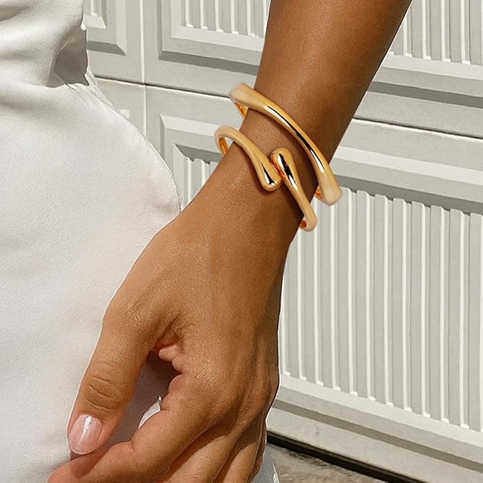 Chunky Gold Bangle Bracelets for Women Trendy 14K Gold Plated Cuff Bracelets Stack, Dainty Bracelet Sets Fashion Jewelry Gift