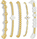 Valentines Day Gifts for Her Teen Wife Gold Beaded Bracelets for Women, 5 Pcs Dainty 14K Gold Plated Chunky Stretch Bead Ball Bracelet Stack
