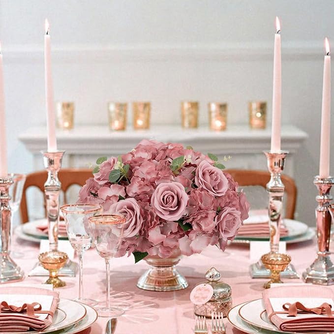 BLOSMON Fake Flower Balls Table Centerpieces, Dusty Pink | 15.7" Dia Artifical - Image 3