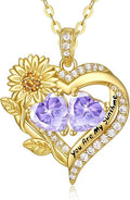 Sunflower Heart Necklace for Women 14K Gold Exquisite Valentines Day Anniversary Birthday Gifts for Wife Mother Her Double Birthstone Pendant Jewelry‘You Are My Sunshine’