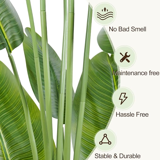 Lifelike Bird of Paradise Artificial Plant, 6.6ft Faux Banana Leaf Tree - Image 8