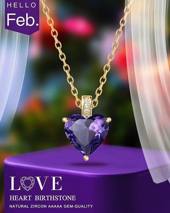 Genuine Birthstone Necklace for Women, Heart Love Necklace, Birthday Gifts for Her