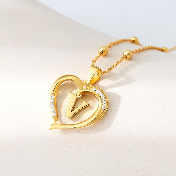 Cicy Bell Womens Heart Initial Necklace for Women 18k Gold Plated Shell Personalized Letter Pendant Necklace 17.7'' with 2'' Extender