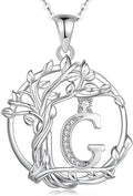 FANCIME Tree of life Initial necklaces for women, Sterling Silver Tree Jewelry Simulated Diamond Letter Pendant Cubic Zirconia CZ Personalized Birthday Mothers Day Gifts for Mom Wife Her