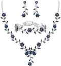 BriLove Women's Wedding Jewelry Leaf Cluster Flower Crystal Dangle Earrings Pendant Necklace Set for Bridal