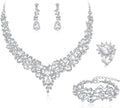 BriLove Wedding Bridal Jewelery for Women Austrian Crystal Teardrop Cluster Statement Necklace Dangle Earrings Link Bracelet Set