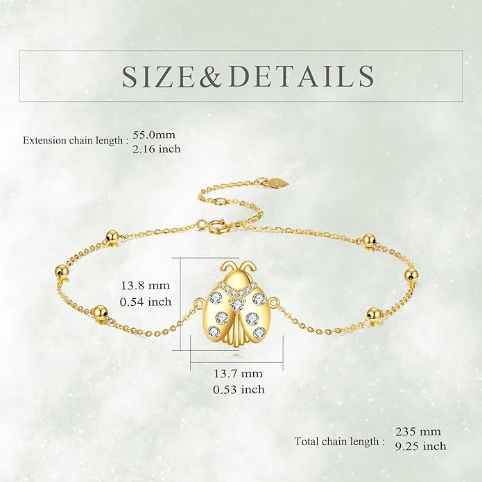 KECHO 14k Yellow Gold Butterfly/Dragonfly/Frog/Sunflower/Daisy/Tree of life/Moon/Clover Bracelet Anklet for Women