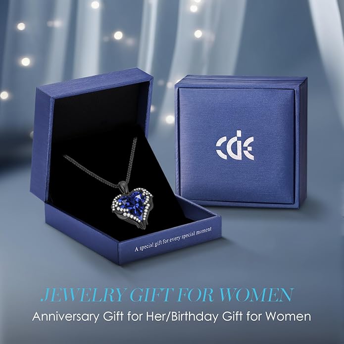 CDE Valentines Day Gifts for Women Angel Wings Necklace for Women with Birthstone, Love Heart Silver Tone/Gold Tone Pendant, Ideal Anniversary or Birthday Jewelry Gifts for Wife Girlfriend Her