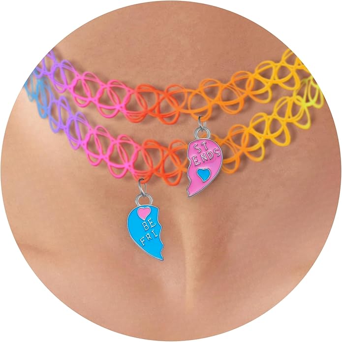 BodyJ4You 2PC Tattoo Choker Necklace - 90s Choker Necklace Women - 2000s Y2K Black Chokers Rainbow Choker - Butterfly Ying Yang Unicorn Rainbow Charms - Stretchy Elastic Necklace