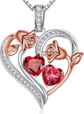 Iefil Valentines Day Gifts for Her - 925 Sterling Silver Rose Heart Necklace, Birthstone Jewelry, Anniversary Birthday Gifts for Wife Girlfriend Mom Daughter