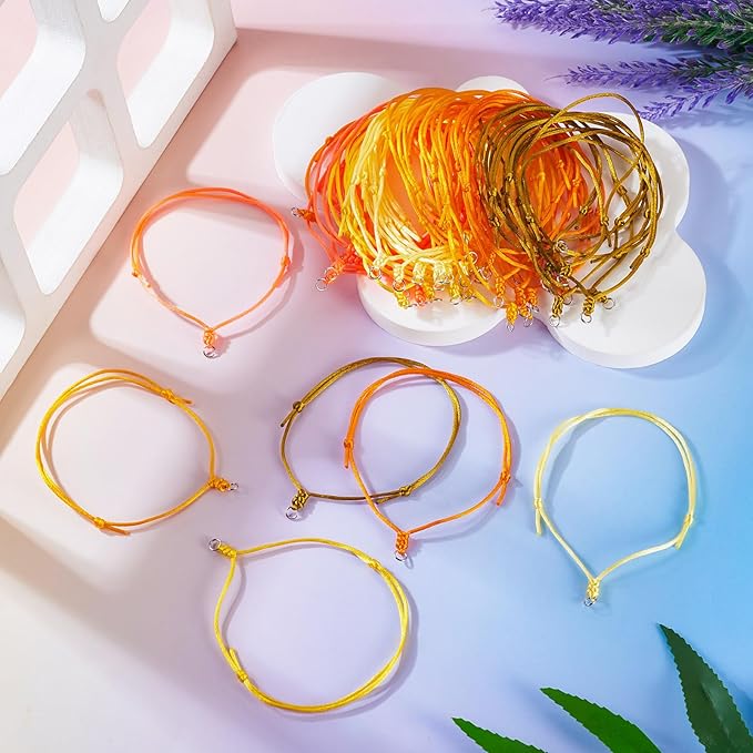 60Pcs Adjustable Braided Cord Colorful Waxed Thread Half Finished Bracelet with Jump Rings Knotting Bracelet Ropes for Wrist DIY Women Jewelry Friendship Bangle Decor 2-3/8 Inch Long-Yellow