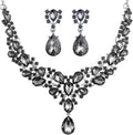 Hicarer Bridal Teardrop Cluster Crystal Jewelry Set for Women Necklace Earrings Wedding