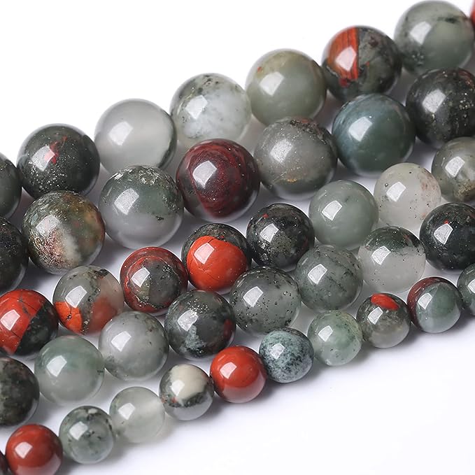 72PCS 10mm Natural African Bloodstone Beads Round Loose Gemstone Energy Healing Power Stone Beads for Jewelry Making DIY Bracelet 32" 2 Strands