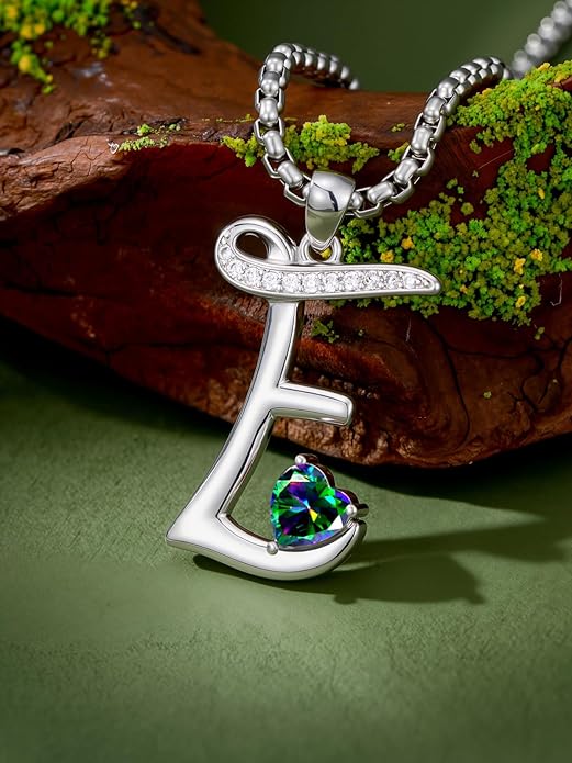 Valentines Day Gifts for Women Alphabet A to Z Initial Birthstone Pendant Necklaces for Women - 18k White Gold Plated Personalized Name Jewelry Valentine Mothers Day Birthday Gifts for Women Her Girlfriend