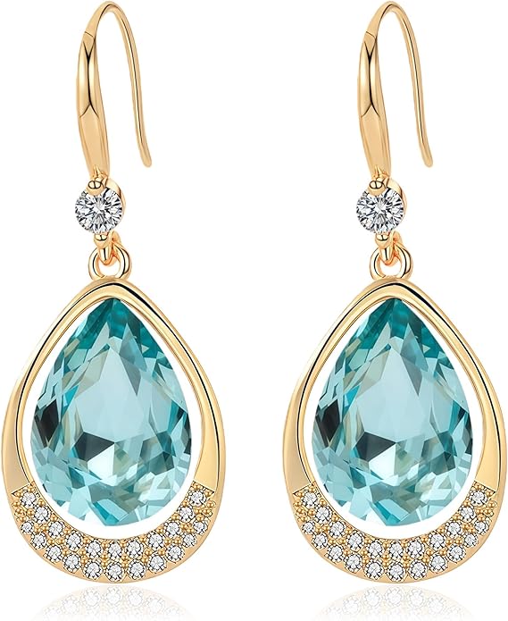 Austrian Crystal Halo Teardrop Hollow Drop Dangle Earrings for Women 14K Rose Gold Plated Hypoallergenic Jewelry Gifts