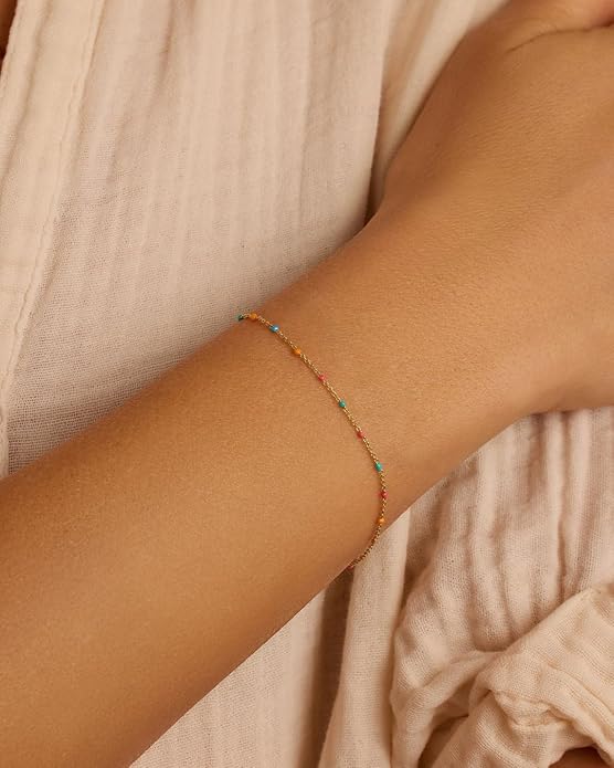 gorjana - Capri Bracelet 7 inches - 18k Gold-Plated - Vibrant Color Options - Hand-Painted Enamel Beads- Adjustable Fit - Versatile Layering, Spring Ring Closure