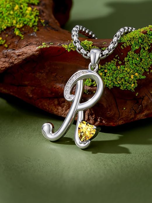 Valentines Day Gifts for Women Alphabet A to Z Initial Birthstone Pendant Necklaces for Women - 18k White Gold Plated Personalized Name Jewelry Valentine Mothers Day Birthday Gifts for Women Her Girlfriend