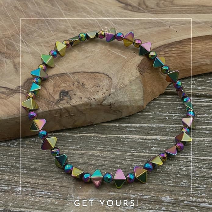 BESHEEK Rainbow Anklet Bracelet Hue Twisted Hematite and Round Artisan Beaded Anklet with Extension Handmade Hypoallergenic Beach Gala Wedding Style Jewelry