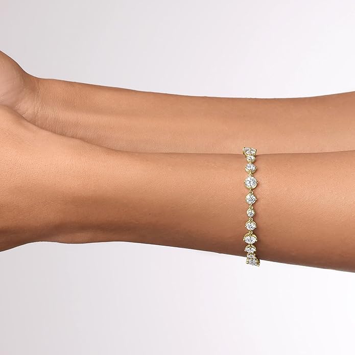 EcoGems Lab Grown Gemstone & Moissanite Bracelets – 14K/18K White or Yellow Gold Plated Sterling Silver – D Color VVS/VS Clarity – Elegant Sustainable Jewelry Gift with Gift Box
