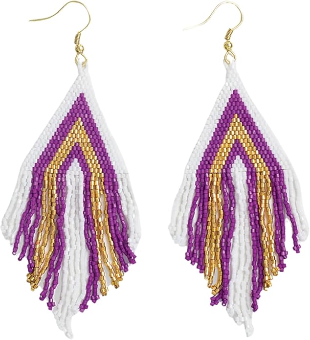 INK+ALLOY Game Day Earrings for Women, Luxe Beaded Fringe Earrings for Football Gameday Outfits, Handmade Jewelry for College Students, Team Gifts, Teachers, Football Moms