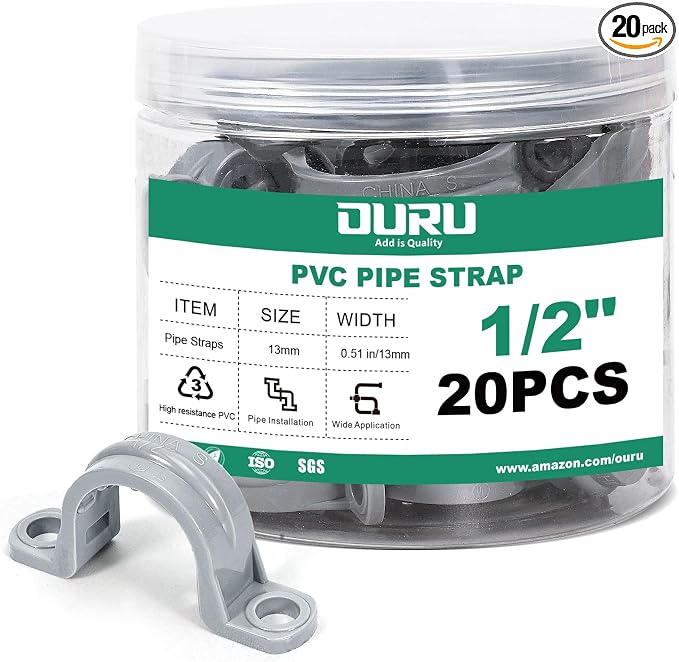 OURU 1/2 Inch PVC Pipe Straps, 2-Hole Plastic Conduit Clamp, Pipe Protection & by OURU