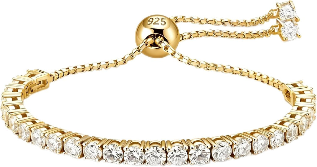 Moissanite Tennis Bracelet for Women, Adjustable Moissanite Tennis Bracelet 2mm/2.5mm/3mm/4mm D Color VVS1 Round Cut 925 Sterling Silver, Luxury Moissanite Jewelry Gift for Valentine's day, Mother's day,Anniversary and Self Gift