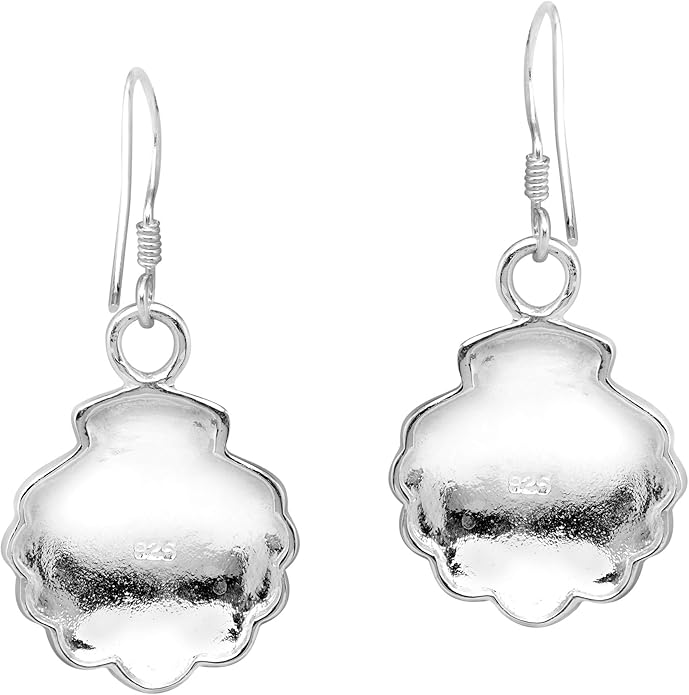 AeraVida Ocean Inspired Beach Style Seashell Shaped .925 Sterling Silver with Simulated Green Turquoise Inlays Boho Chic Fishhook Dangle Earrings