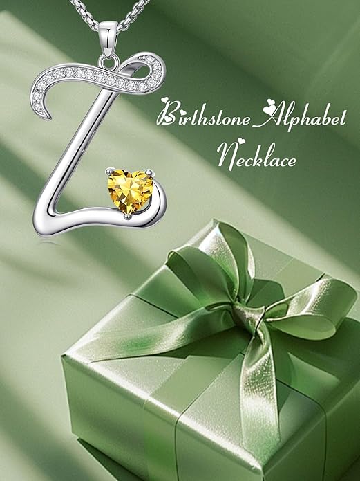 Valentines Day Gifts for Women Alphabet A to Z Initial Birthstone Pendant Necklaces for Women - 18k White Gold Plated Personalized Name Jewelry Valentine Mothers Day Birthday Gifts for Women Her Girlfriend