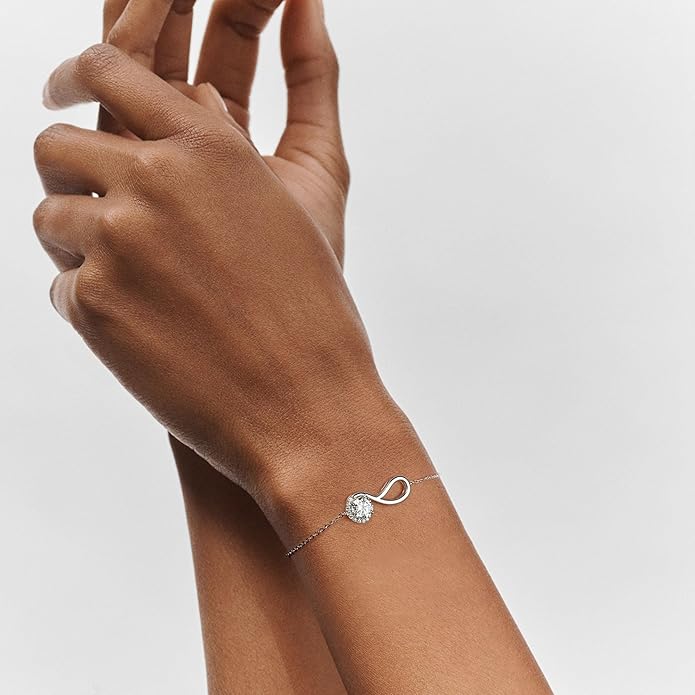 1ct Moissanite Infinity Bracelet, D Color VVS1 925 Sterling Silver Link Bracelet, Adjustable Chain for Women Wife Mom Birthday Jewelry Gifts