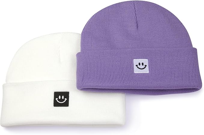 MaxNova 2 Pack Baby Beanie Fleece Lined Knit Toddler Hat for Girls Boys 0-8 Years