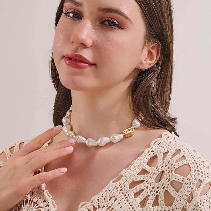 LILIE&WHITE Imitation Baroque Pearl Necklaces For Women Chunky Necklaces Choker Necklace Mermaid Necklace Beach Necklace Fashion Jewelry Gift