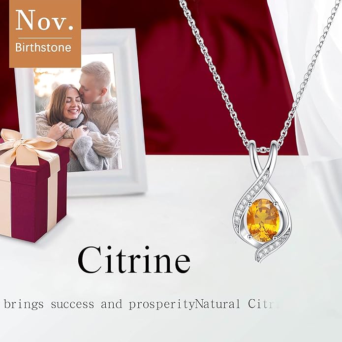 SMILEST Valentines Day Gifts for Her - 925 Sterling Silver Oval Sparkle Birthstone Necklace, Infinity Pendant Necklace Anniversary Birthday Gifts for Women Wife Girlfriend Mom Birthstone Necklace