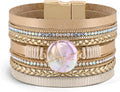 Wrapped Bracelets for Women,Leather Bracelet,Boho Bracelets for Women,Multi-Layer Pearl Crystal Bracelet Bangle Jewelry