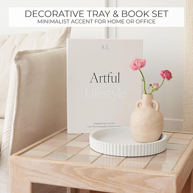 Decorative Concrete Tray & Book Decor Set - Image 3