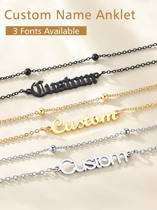 FindChic Custom Ankle Bracelets for Women, Stainless Steel Figaro/Cuban/Wheat/Rope/Herringbone Chain Anklets, Beach Foot Jewelry 8.5''-10.5'' Adjustable & Waterproof, with Gift Box