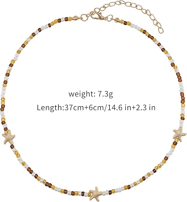 Women's Shell Starfish Boho Layered Beaded Necklace Choker for Summer Beach Vacation Gifts for Birthday/Anniversary/Christmas