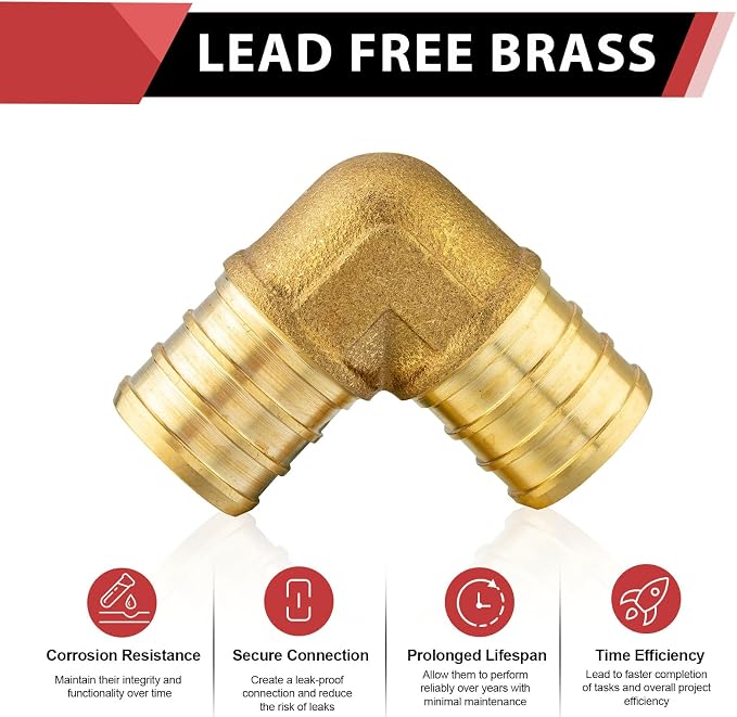10PACK EFIELD 1-Inch Pex Elbow Barb Crimp Brass Fitting | - Image 3