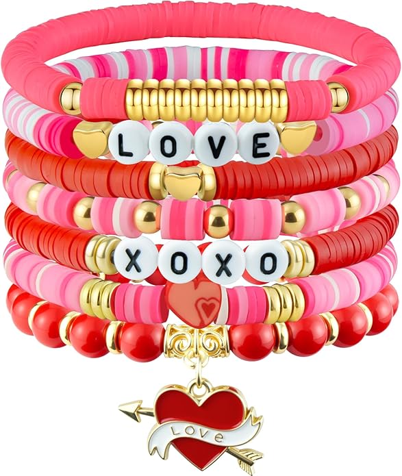 Friendship Beaded Bracelets for Women, Stackable Colorful Surfer Boho Clay Bead Stretch Bracelets