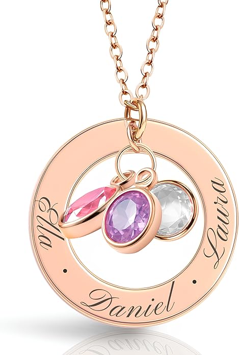 Birthstone Necklace for Mom Jewelry for Women Grandma Necklace Personalized Mothers Day gifs Necklace with 2 Children Kids Names -CIR-BSN